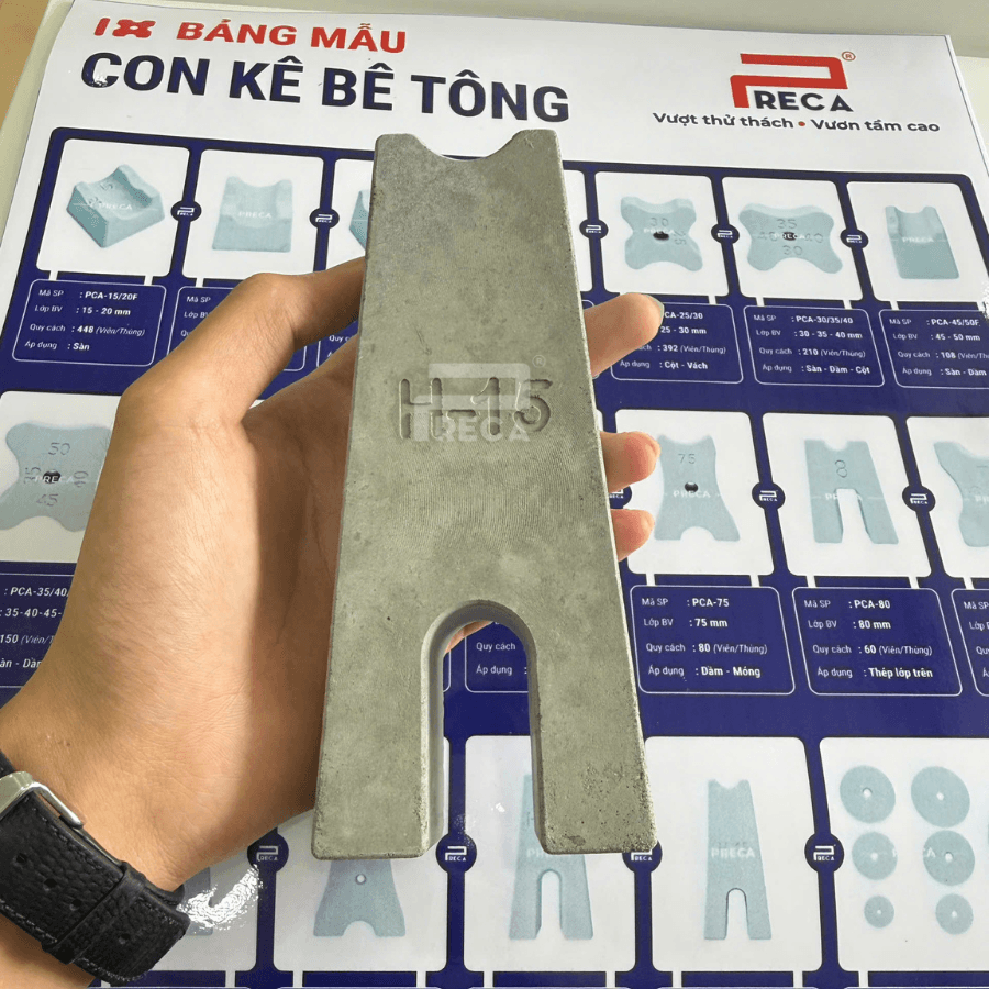 Mẫu con kê bê tông PRECA H-15 và bảng mẫu sản phẩm